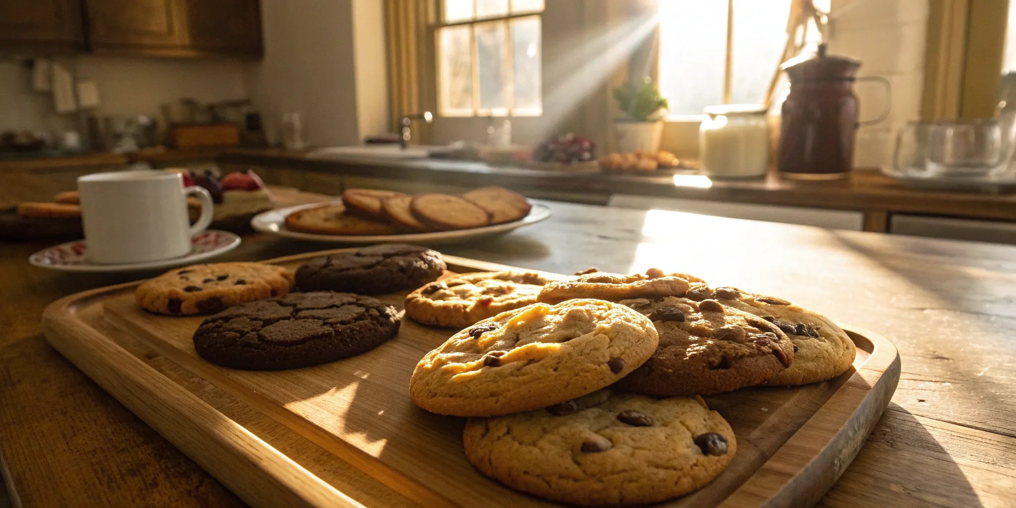 A tray of chocolate chip cookies from a cookie of the month subscription service.