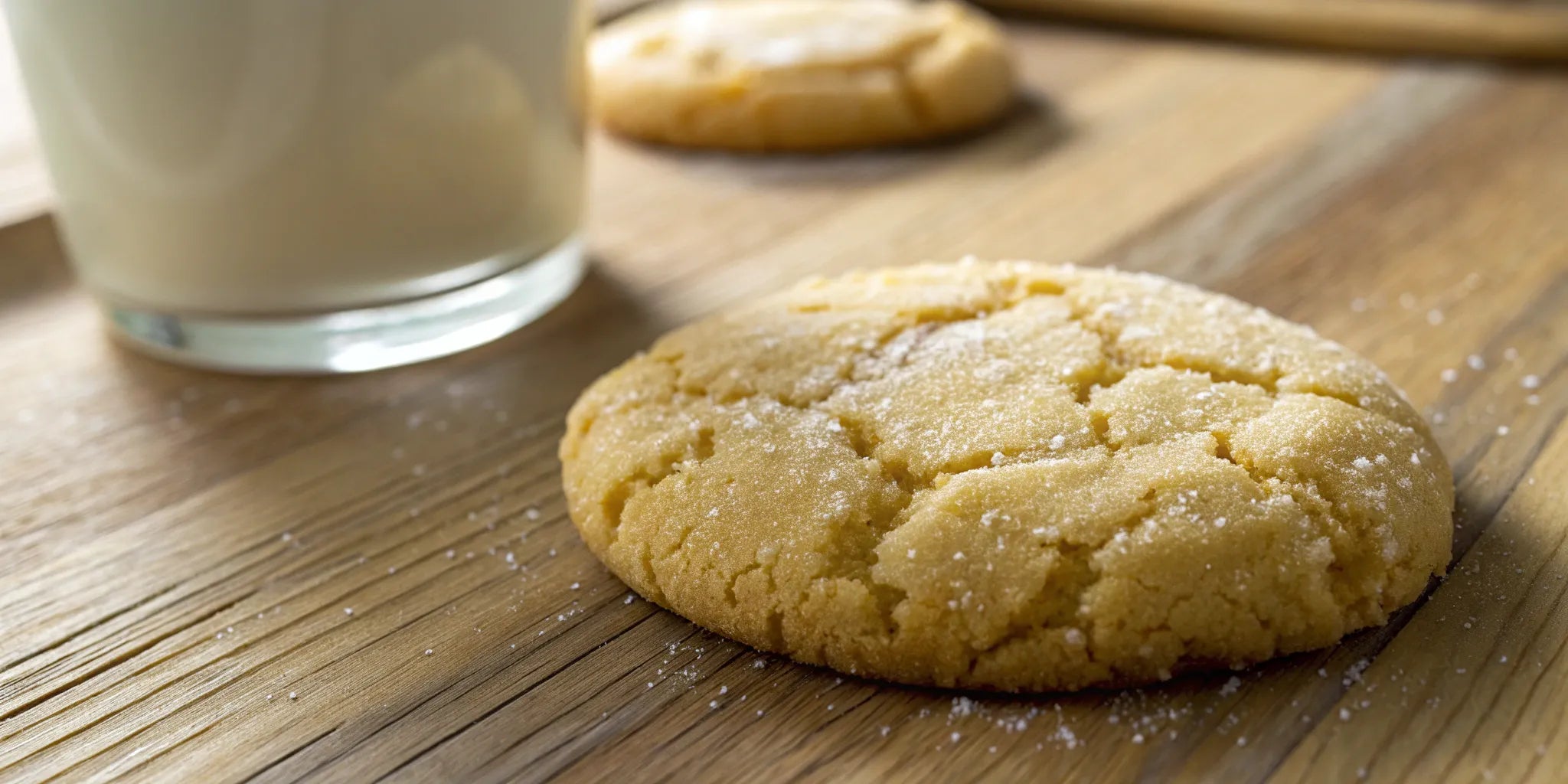 Butter cookies dusted with sugar on wood.
