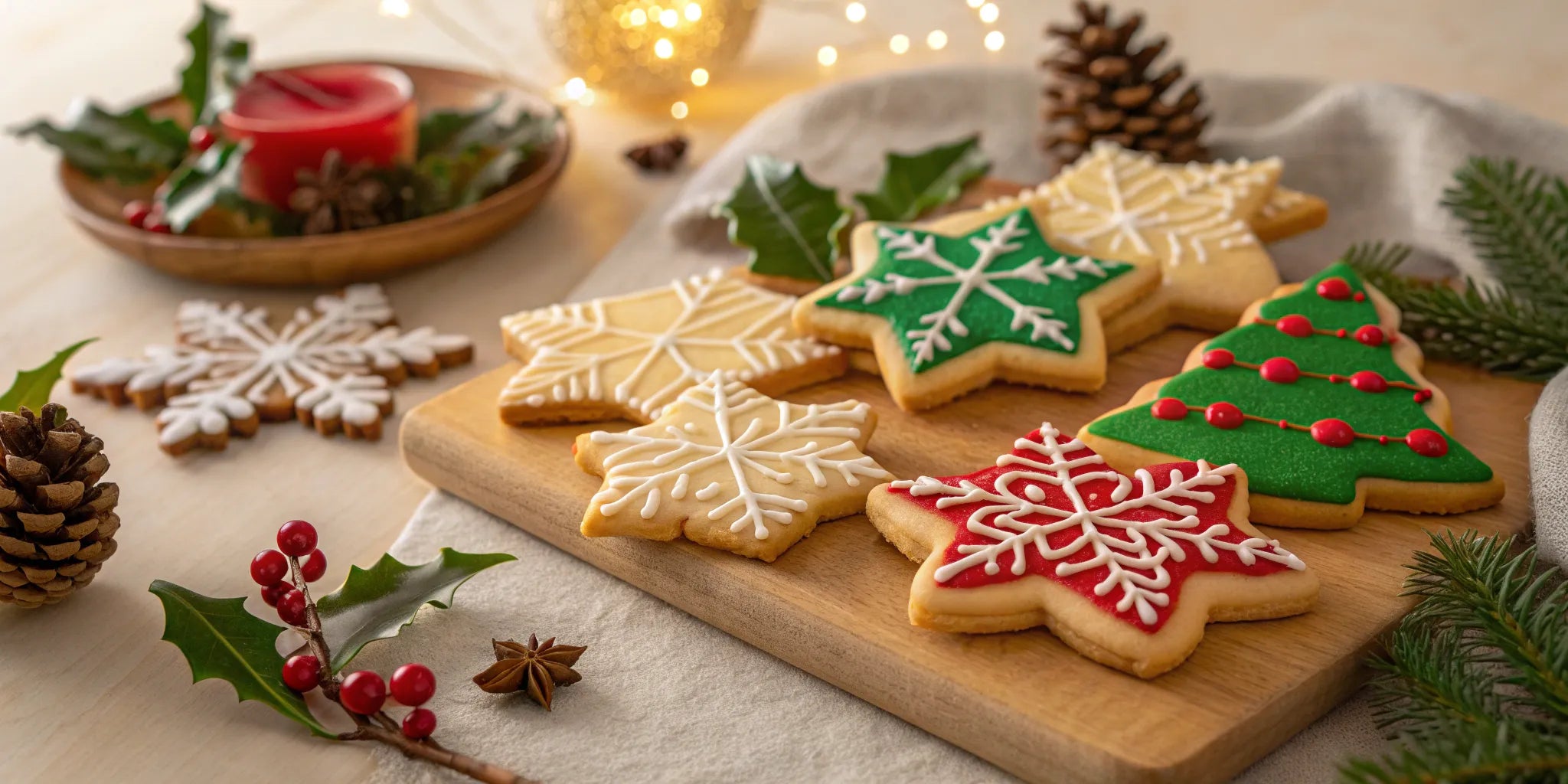 An assortment of Christmas cookies for a festive holiday cookie basket idea.