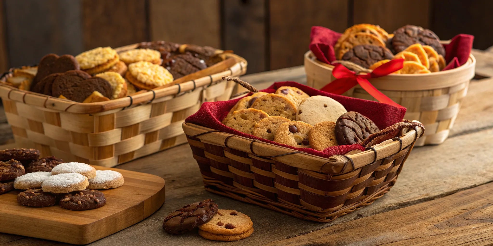 An artisan cookie gift basket filled with a variety of gourmet cookies.