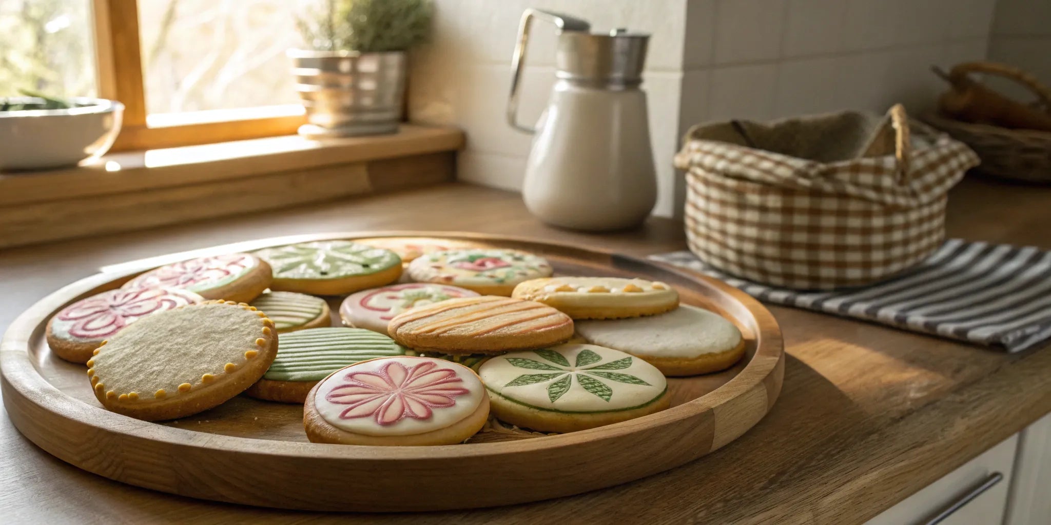 Assorted decorated cookies on a tray, available to order online.