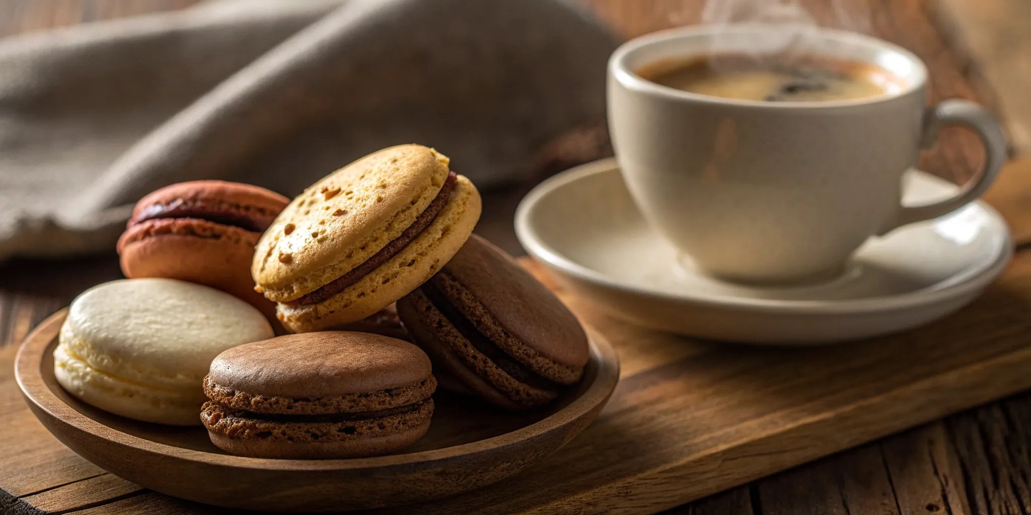A gourmet coffee and cookie gift with a warm cup of coffee and a plate of cookies.