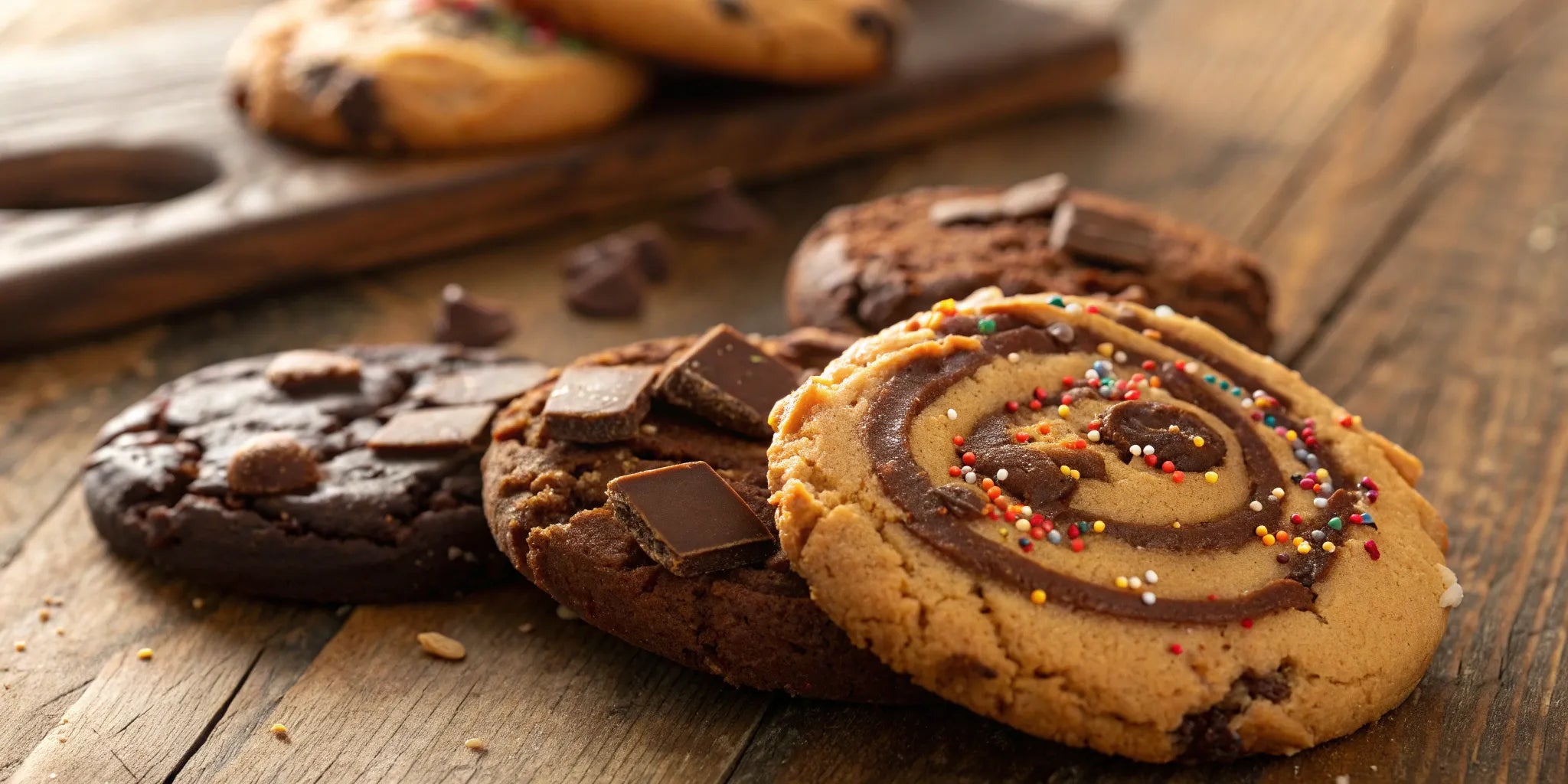 Assorted artisan cookies with chocolate chunks and sprinkles from a top-rated cookie delivery service.