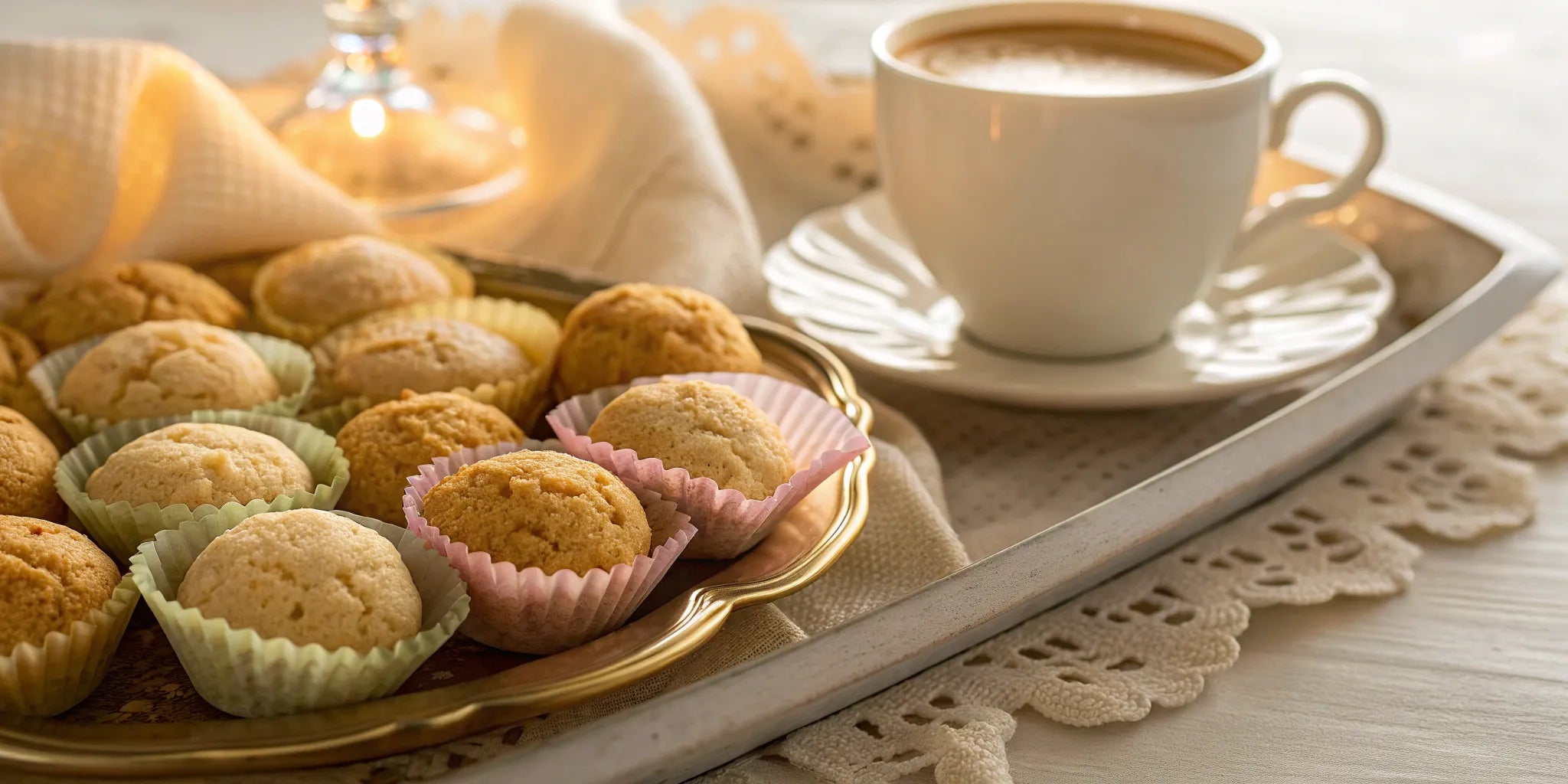 A plate of fresh, individually wrapped amaretti cookies served with coffee.