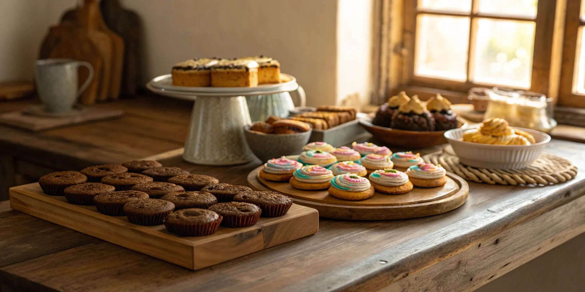 A variety of small-batch baked goods to buy, including cookies and cupcakes.