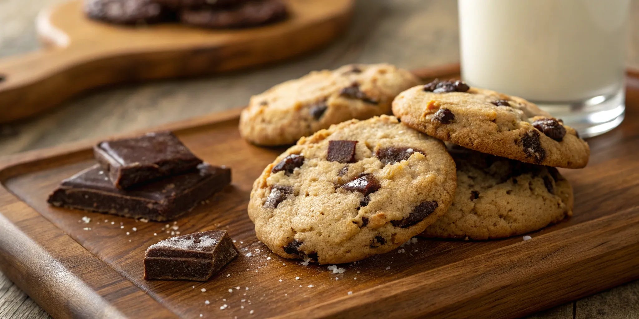 Chewy bourbon chocolate cookies with large chocolate chunks.