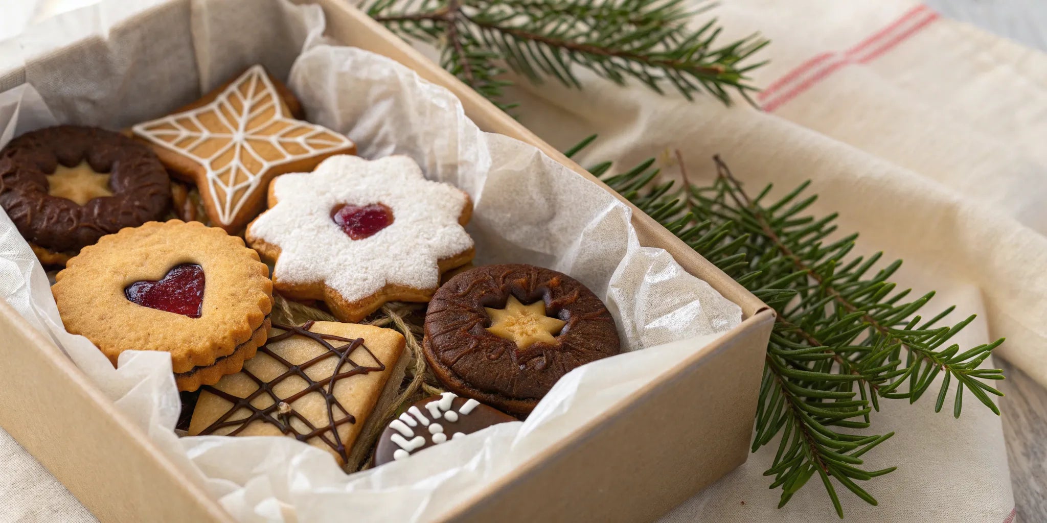 A gift box of assorted gourmet cookies for employees.