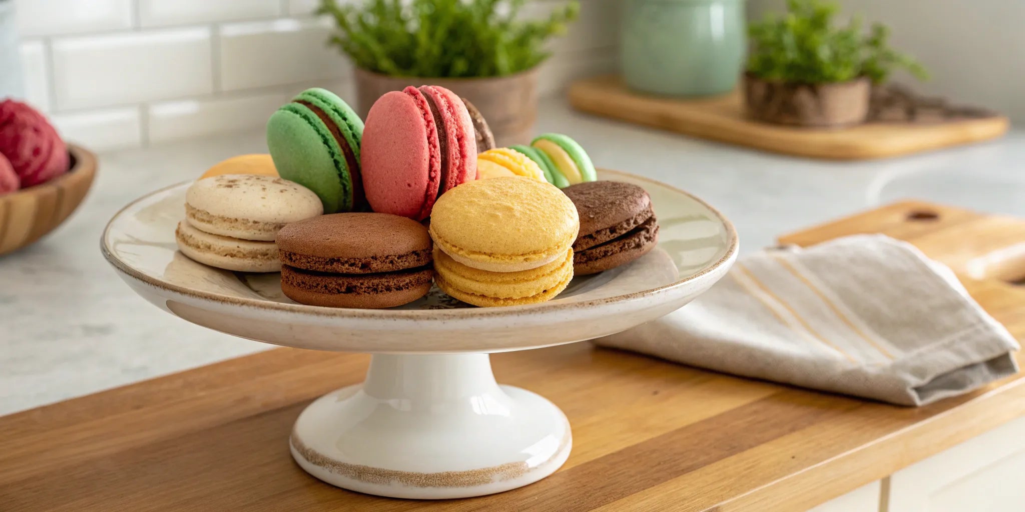 A display of unique cookies from around the world, featuring colorful French macarons.